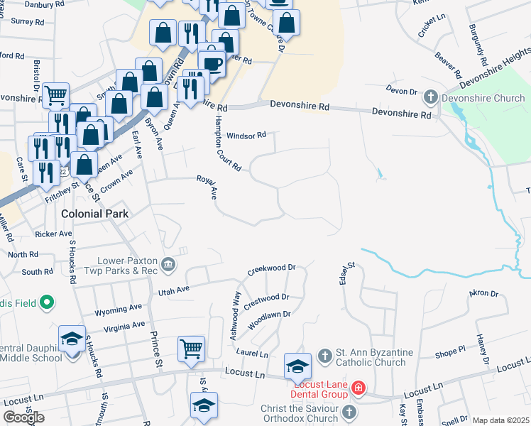 map of restaurants, bars, coffee shops, grocery stores, and more near 4309 Linglestown Road in Harrisburg