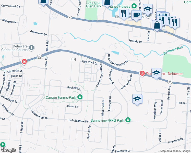 map of restaurants, bars, coffee shops, grocery stores, and more near 212 Summerbrook Place in Delaware