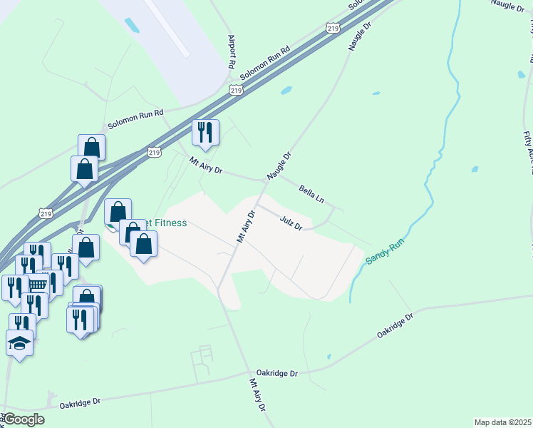 map of restaurants, bars, coffee shops, grocery stores, and more near 100 Julz Drive in Johnstown