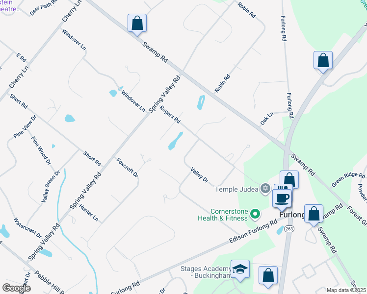 map of restaurants, bars, coffee shops, grocery stores, and more near 95 Valley Drive in Furlong
