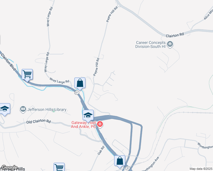 map of restaurants, bars, coffee shops, grocery stores, and more near 511 Payne Hill Road in Jefferson Hills