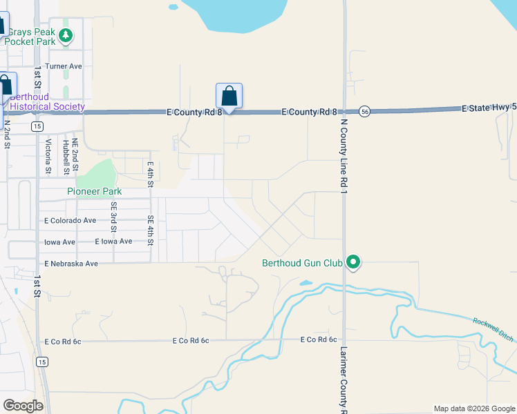 map of restaurants, bars, coffee shops, grocery stores, and more near 301 Dorothy Drive in Berthoud