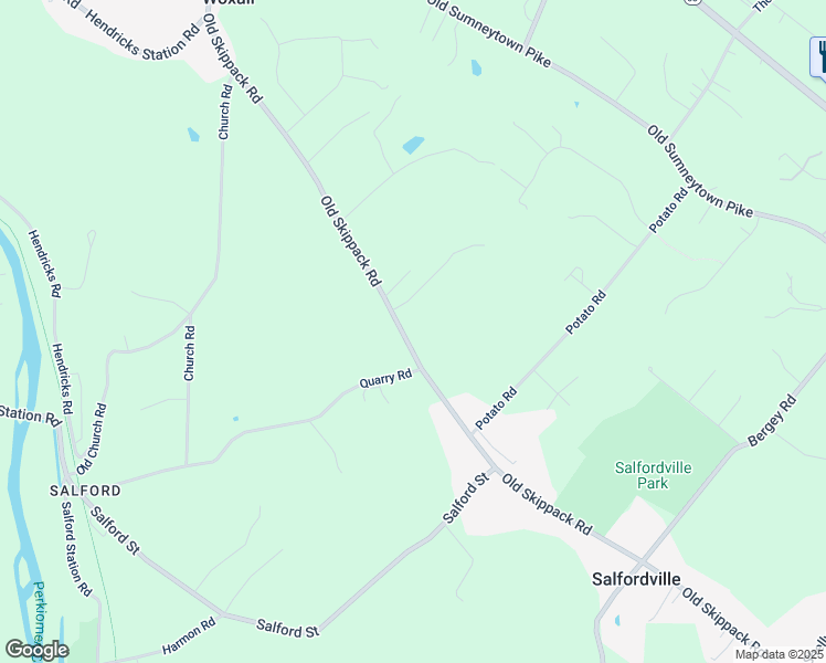 map of restaurants, bars, coffee shops, grocery stores, and more near 1422 Old Skippack Road in Harleysville