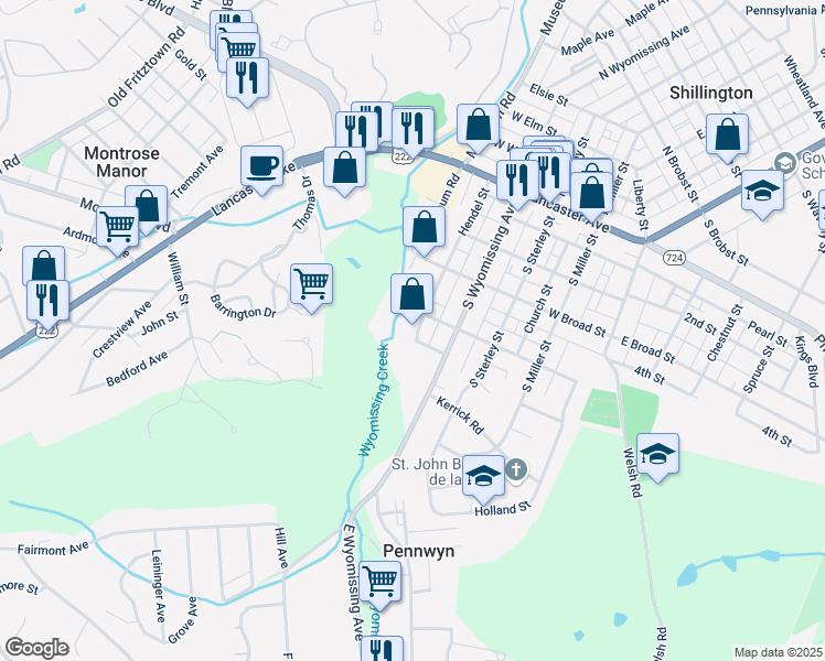 map of restaurants, bars, coffee shops, grocery stores, and more near 333 Trout Lane in Shillington