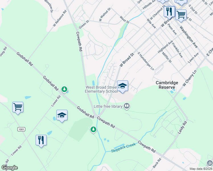 map of restaurants, bars, coffee shops, grocery stores, and more near 184 Lion's Gate Circle in Souderton