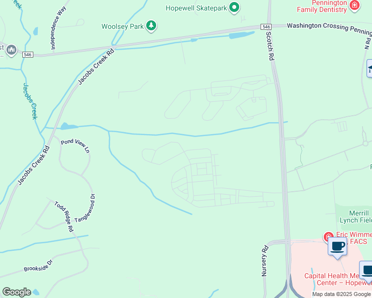 map of restaurants, bars, coffee shops, grocery stores, and more near 25 Jacob Francis Way in Ewing Township