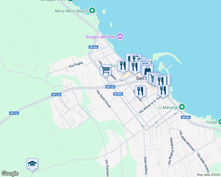 map of restaurants, bars, coffee shops, grocery stores, and more near 120 SP145 in San Foca