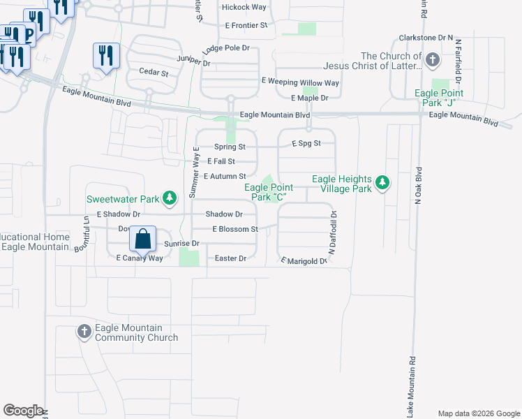 map of restaurants, bars, coffee shops, grocery stores, and more near 3662 Partridge Lane in Eagle Mountain