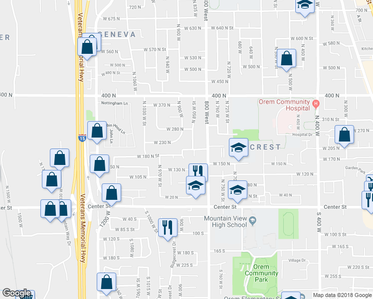 map of restaurants, bars, coffee shops, grocery stores, and more near 872 West 200 North Street in Orem