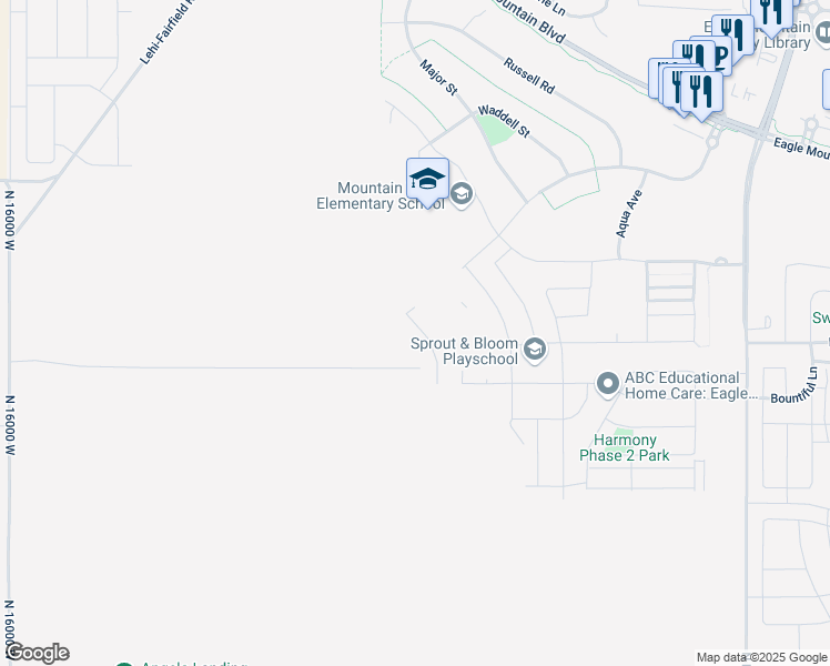 map of restaurants, bars, coffee shops, grocery stores, and more near 3697 North Nathan Street in Eagle Mountain