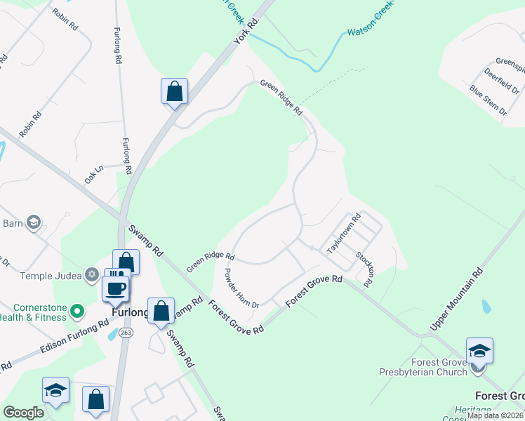 map of restaurants, bars, coffee shops, grocery stores, and more near 3773 Powder Horn Drive in Furlong