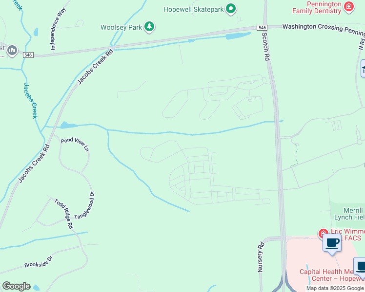 map of restaurants, bars, coffee shops, grocery stores, and more near 25 Jacob Francis Way in Ewing Township