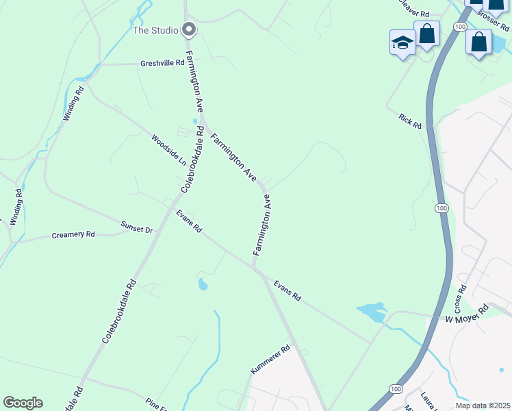 map of restaurants, bars, coffee shops, grocery stores, and more near 1913 Farmington Avenue in Pottstown