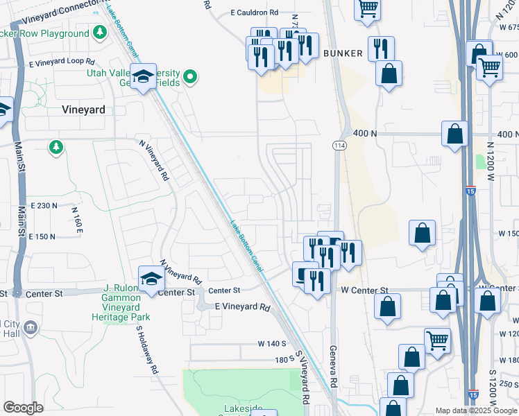 map of restaurants, bars, coffee shops, grocery stores, and more near 667 East 180 North in Vineyard