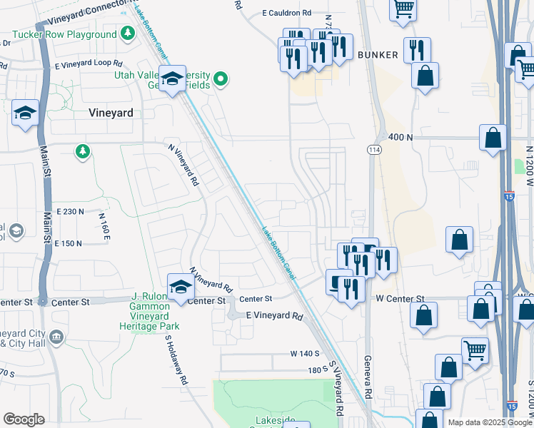 map of restaurants, bars, coffee shops, grocery stores, and more near 318 East 210 North in Vineyard
