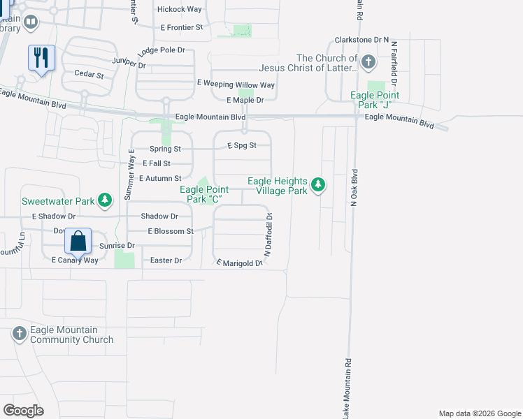 map of restaurants, bars, coffee shops, grocery stores, and more near 2406 East Morning Glory Way in Eagle Mountain
