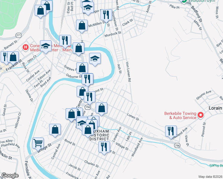 map of restaurants, bars, coffee shops, grocery stores, and more near 311 Grove Avenue in Johnstown