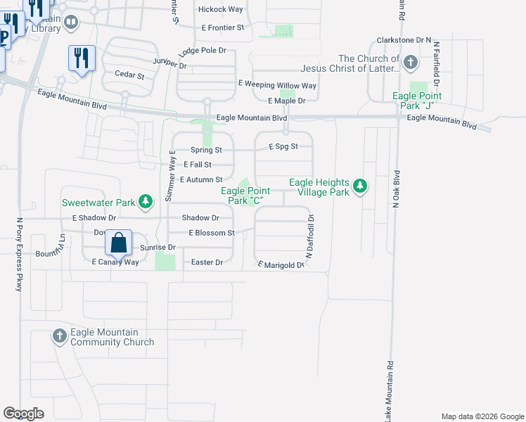map of restaurants, bars, coffee shops, grocery stores, and more near 2266 East Morning Glory Way in Eagle Mountain