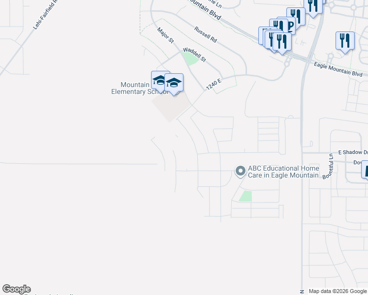 map of restaurants, bars, coffee shops, grocery stores, and more near 3414 North Hannah Street in Eagle Mountain