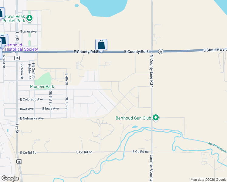 map of restaurants, bars, coffee shops, grocery stores, and more near 301 Dorothy Drive in Berthoud