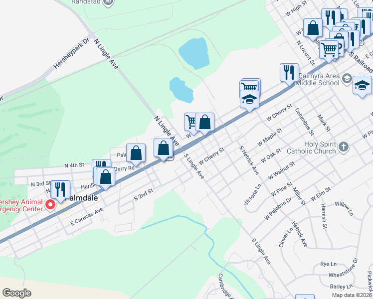 map of restaurants, bars, coffee shops, grocery stores, and more near 21 State Route 3017 in Palmyra
