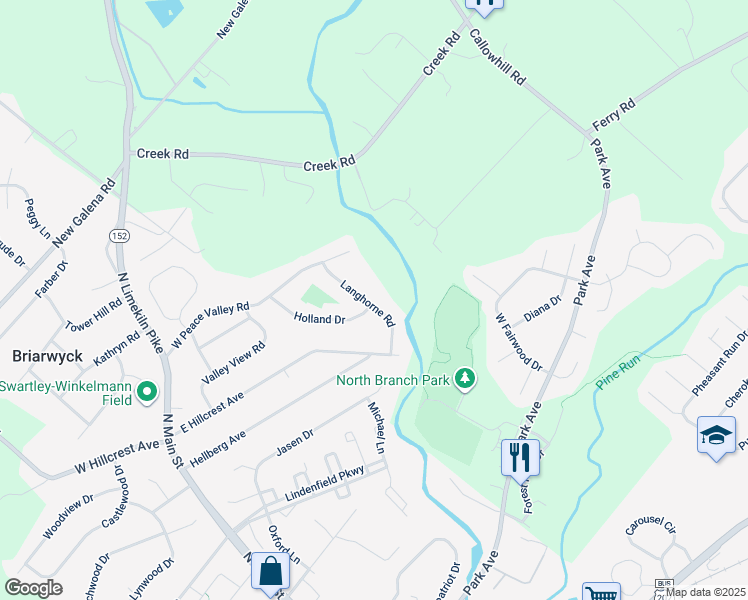 map of restaurants, bars, coffee shops, grocery stores, and more near 29 Langhorne Road in Chalfont