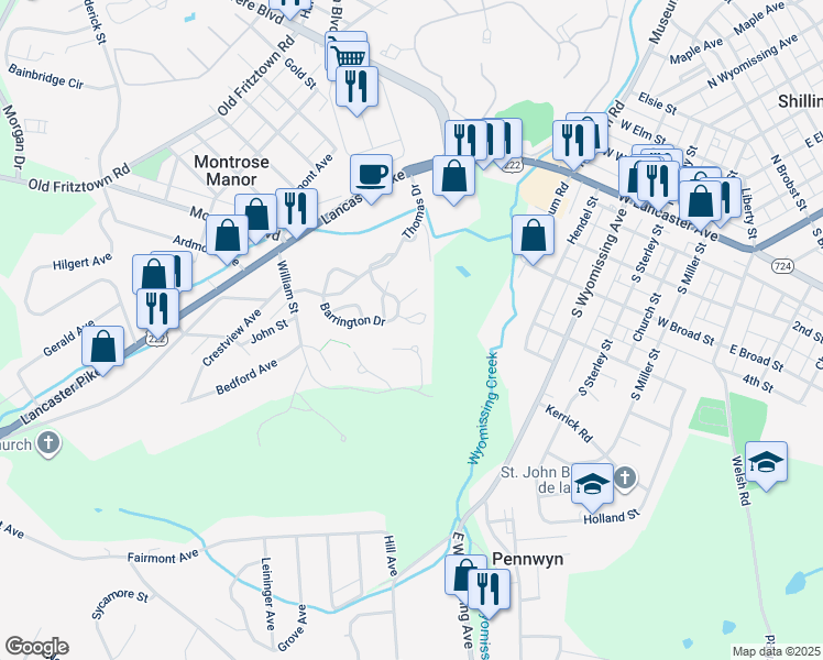 map of restaurants, bars, coffee shops, grocery stores, and more near 14 Fallowfield Circle in Reading