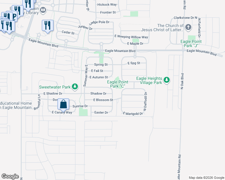 map of restaurants, bars, coffee shops, grocery stores, and more near 3706 North Partridge Lane in Eagle Mountain