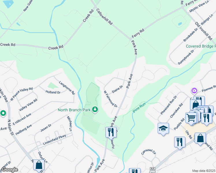 map of restaurants, bars, coffee shops, grocery stores, and more near 212 West Fairwood Drive in Chalfont