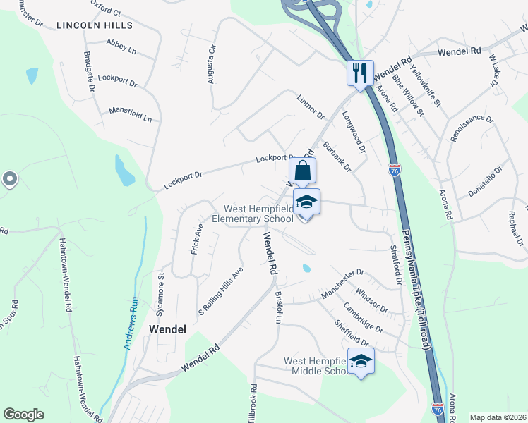 map of restaurants, bars, coffee shops, grocery stores, and more near 455 Wendel Road in Irwin
