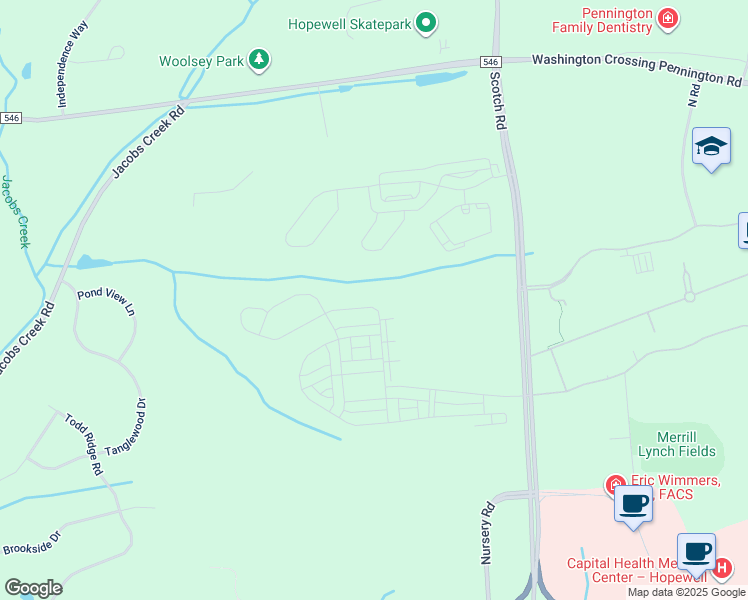 map of restaurants, bars, coffee shops, grocery stores, and more near 5 Jacob Francis Way in Ewing Township