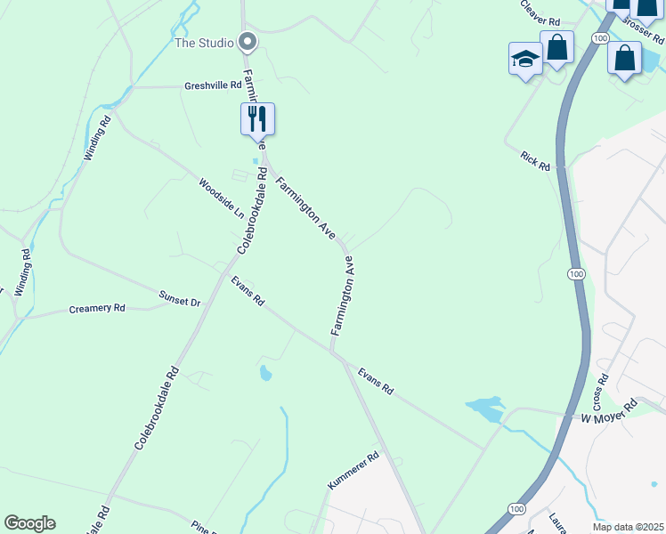 map of restaurants, bars, coffee shops, grocery stores, and more near 1913 Farmington Avenue in Pottstown