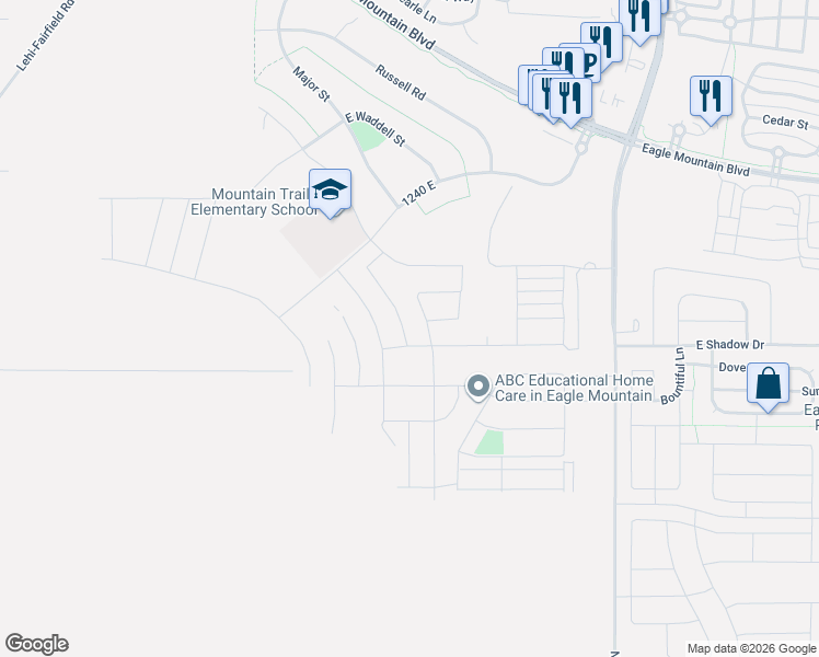 map of restaurants, bars, coffee shops, grocery stores, and more near 3706 North Cuade Street in Eagle Mountain