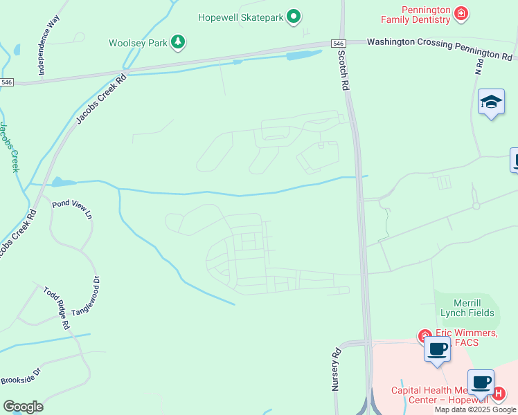 map of restaurants, bars, coffee shops, grocery stores, and more near 5 Jacob Francis Way in Ewing Township