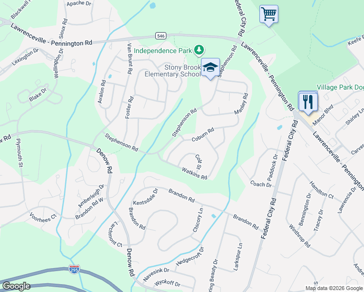 map of restaurants, bars, coffee shops, grocery stores, and more near 211 Colt Street in Pennington