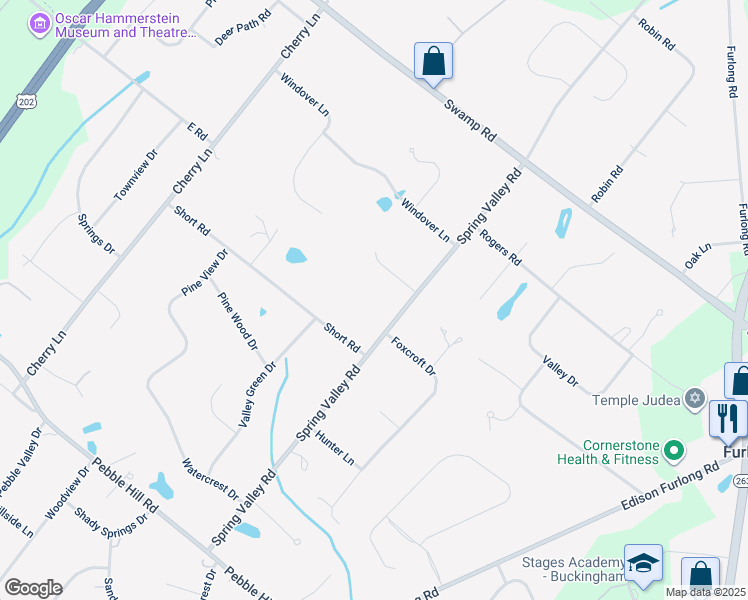 map of restaurants, bars, coffee shops, grocery stores, and more near 714 Spring Valley Road in Doylestown