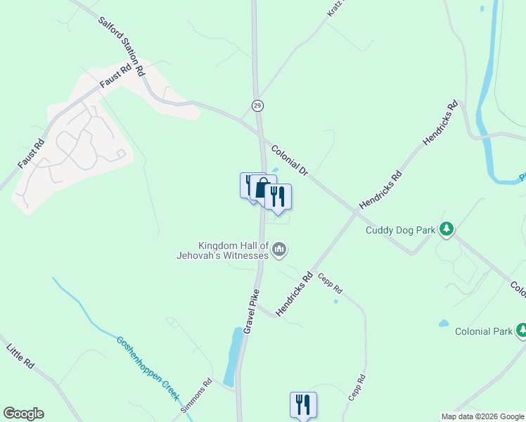 map of restaurants, bars, coffee shops, grocery stores, and more near 1461 Gravel Pike in Perkiomenville