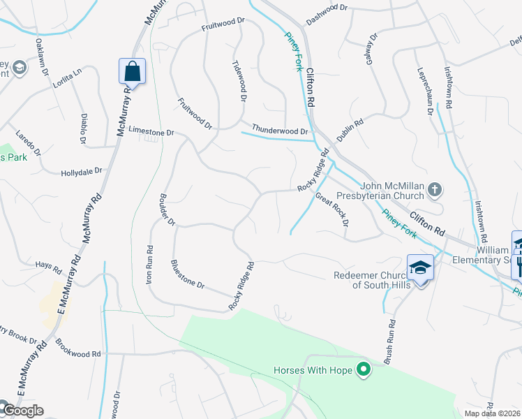 map of restaurants, bars, coffee shops, grocery stores, and more near 113 Diamondwood Court in Bethel Park