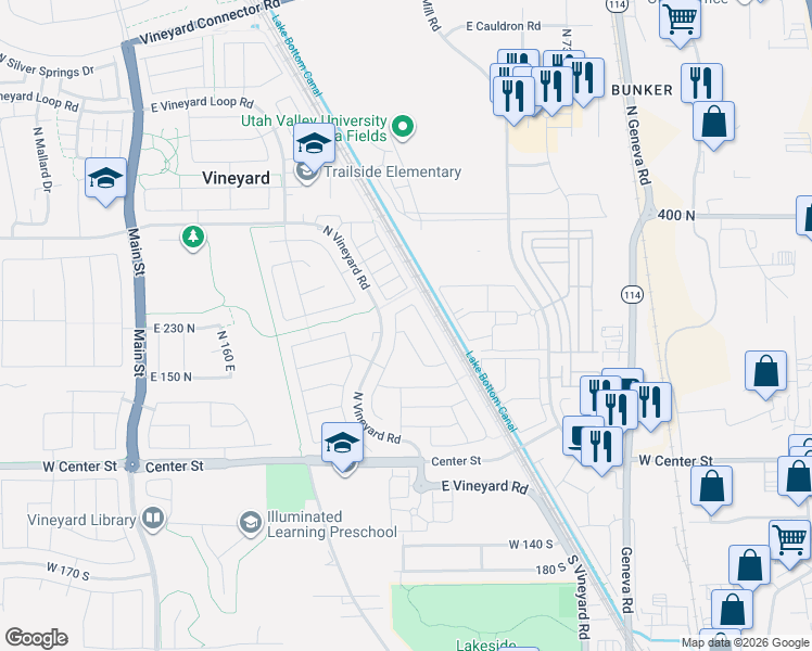 map of restaurants, bars, coffee shops, grocery stores, and more near 193 North 480 East in Orem
