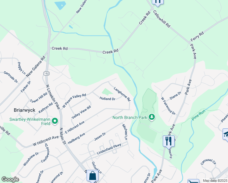 map of restaurants, bars, coffee shops, grocery stores, and more near 16 Langhorne Road in Chalfont