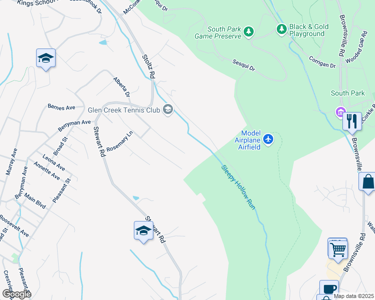 map of restaurants, bars, coffee shops, grocery stores, and more near 1054 Westchester Road in South Park Township