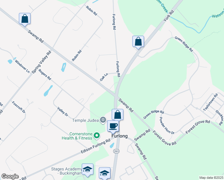 map of restaurants, bars, coffee shops, grocery stores, and more near 2483 Swamp Road in Furlong