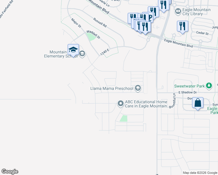 map of restaurants, bars, coffee shops, grocery stores, and more near Unnamed Road in Eagle Mountain
