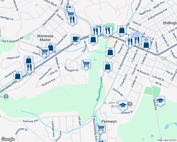 map of restaurants, bars, coffee shops, grocery stores, and more near 10 Fallowfield Circle in Reading