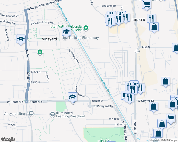 map of restaurants, bars, coffee shops, grocery stores, and more near 235 North 590 East in Orem