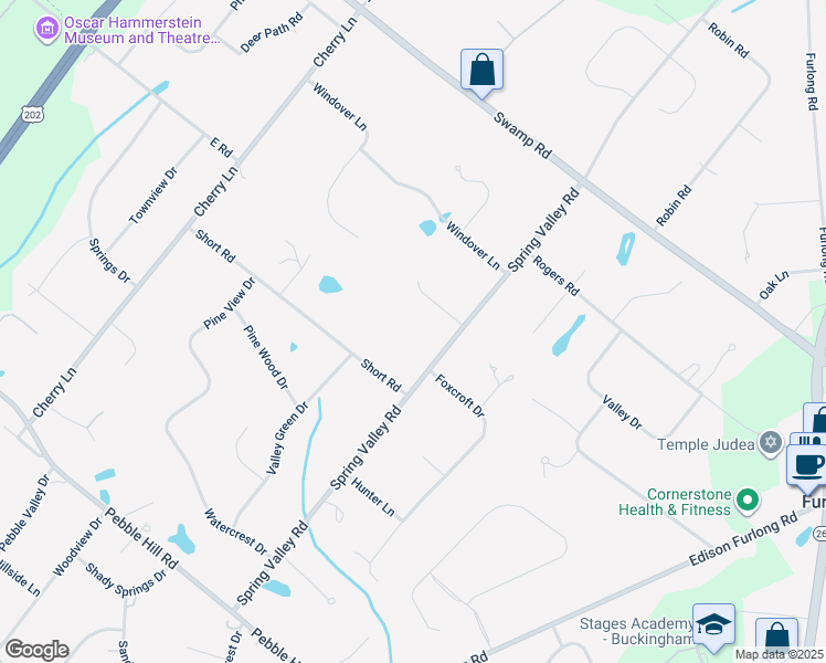 map of restaurants, bars, coffee shops, grocery stores, and more near 714 Spring Valley Road in Doylestown