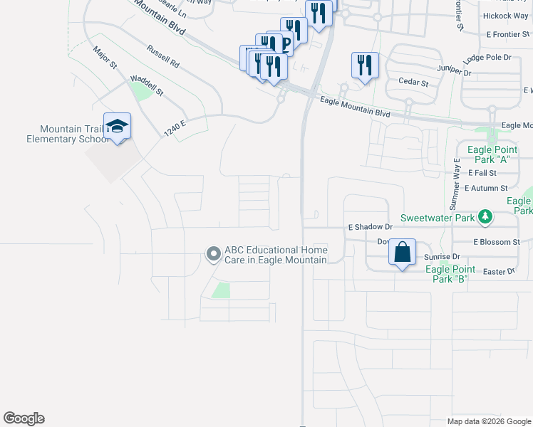 map of restaurants, bars, coffee shops, grocery stores, and more near 3778 Old Salty Way in Eagle Mountain