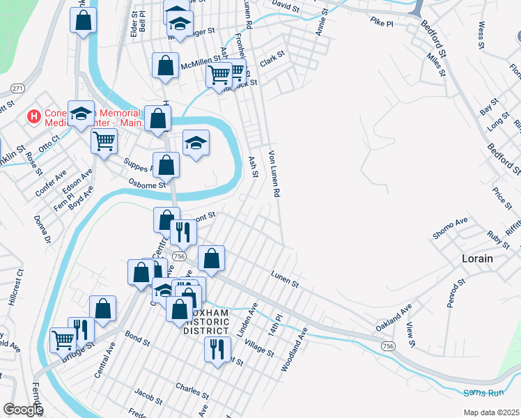 map of restaurants, bars, coffee shops, grocery stores, and more near 222 Grove Avenue in Johnstown