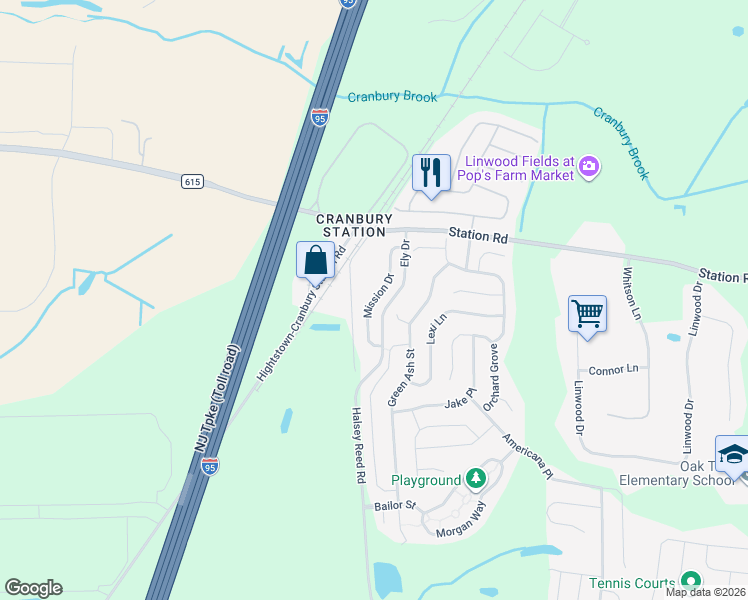 map of restaurants, bars, coffee shops, grocery stores, and more near 19 Mission Drive in Monroe Township