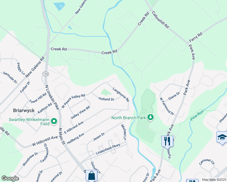 map of restaurants, bars, coffee shops, grocery stores, and more near 16 Langhorne Road in Chalfont